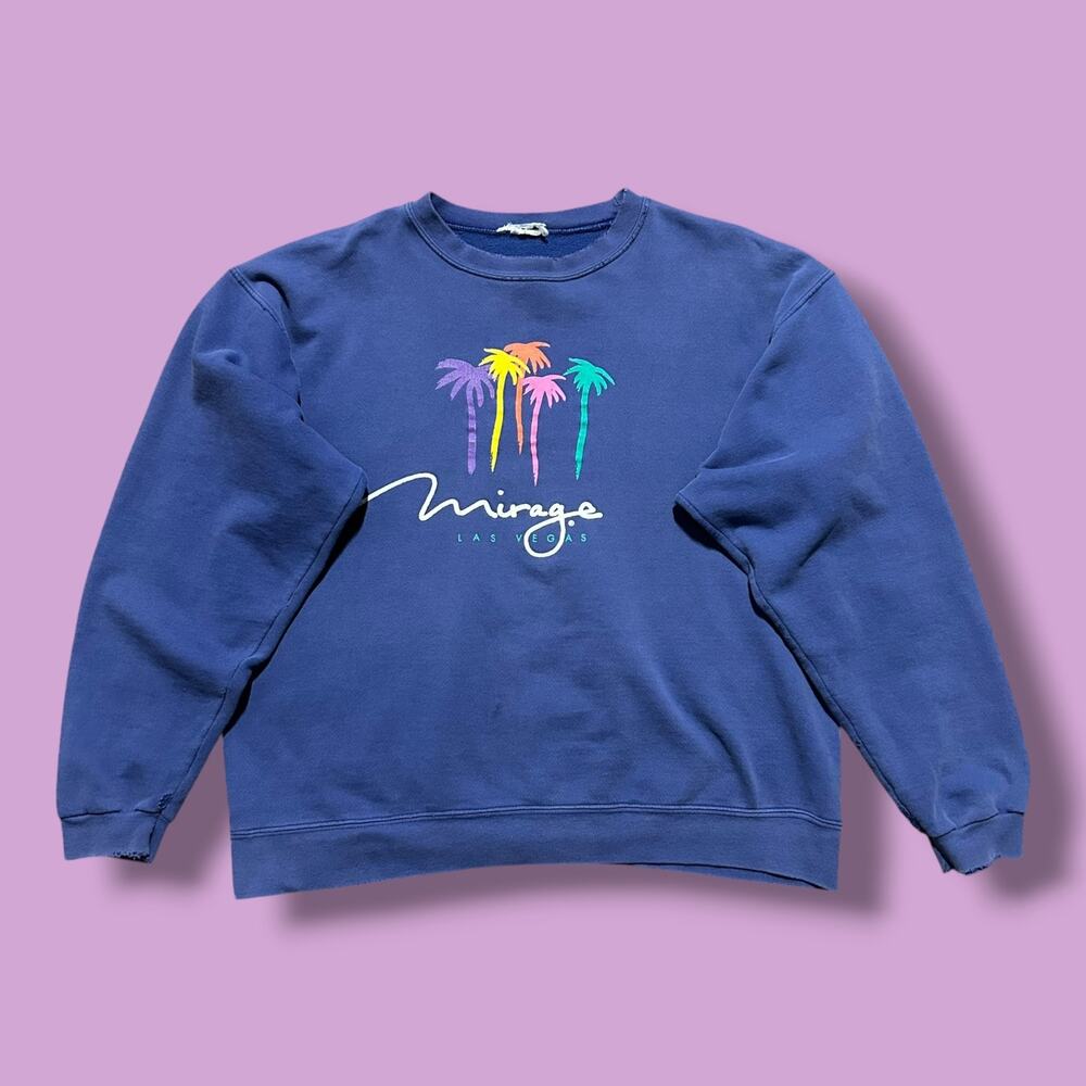 Vintage Sun Faded Sweatshirt Thrashed Distressed Mirage Las Vegas Blue Crewneck